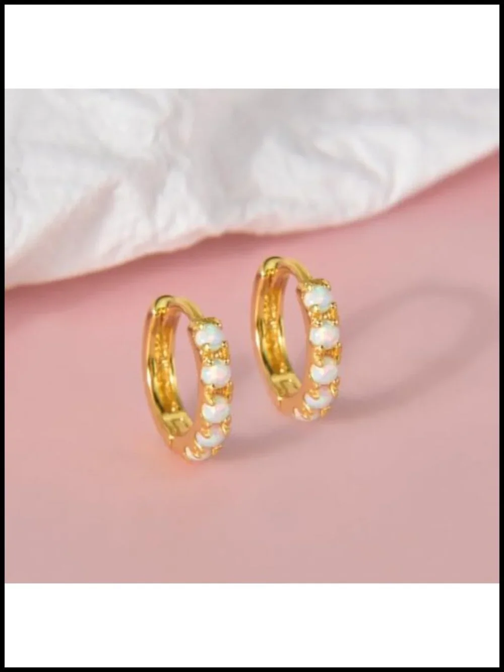18k Gold Plated Opal Huggie Hoop Earrings 6mm 8mm 10mm Hypoallergenic Cartilage